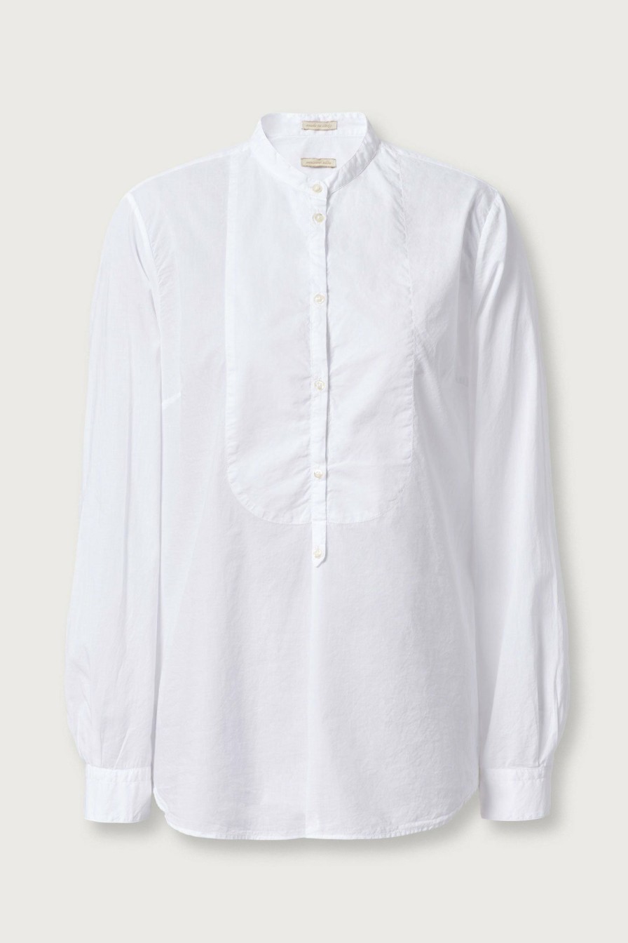 JILL - Grandad-collar linen/cotton shirt - argento – Massimo Alba